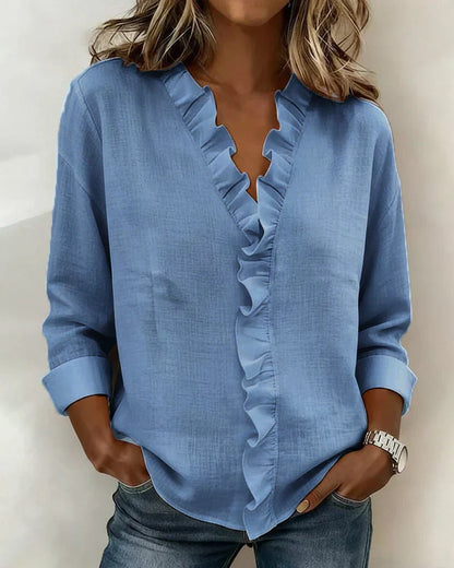 Matilda | Women's Ruffle V Neck Relaxed Long Sleeve Blouse