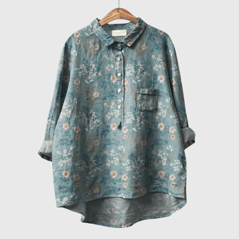 Elly | Watercolor Floral Oversized Long Sleeve Button Down Casual Blouse