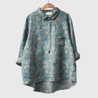 Elly | Watercolor Floral Oversized Long Sleeve Button Down Casual Blouse