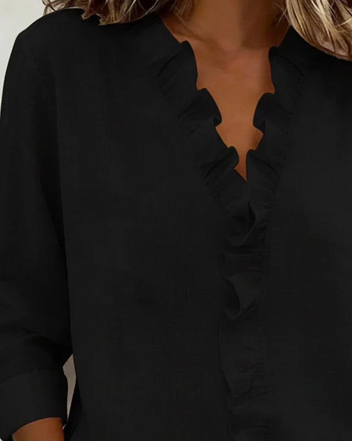 Matilda | Women's Ruffle V Neck Relaxed Long Sleeve Blouse