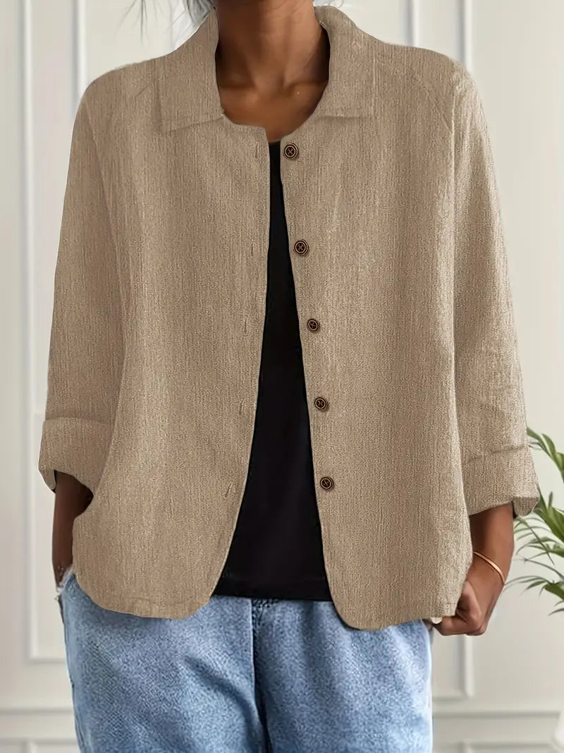 Reese | Lapel Collar Button Down 3/4 Sleeve Relaxed Casual Blouse