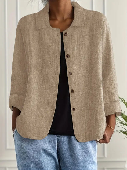 Reese | Lapel Collar Button Down 3/4 Sleeve Relaxed Casual Blouse