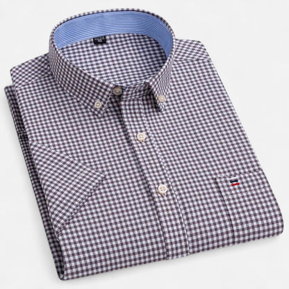 Montgomery | Men's Plaid Cotton Blend Short Sleeve Button Down Shirt