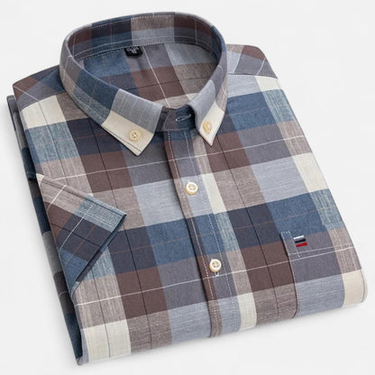 Montgomery | Men's Plaid Cotton Blend Short Sleeve Button Down Shirt