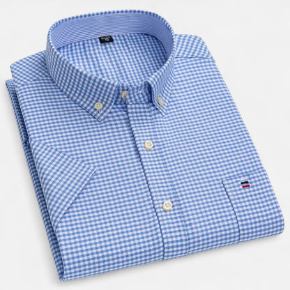 Montgomery | Men's Plaid Cotton Blend Short Sleeve Button Down Shirt
