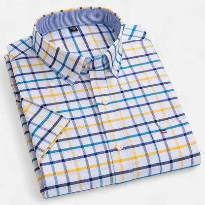Montgomery | Men's Plaid Cotton Blend Short Sleeve Button Down Shirt