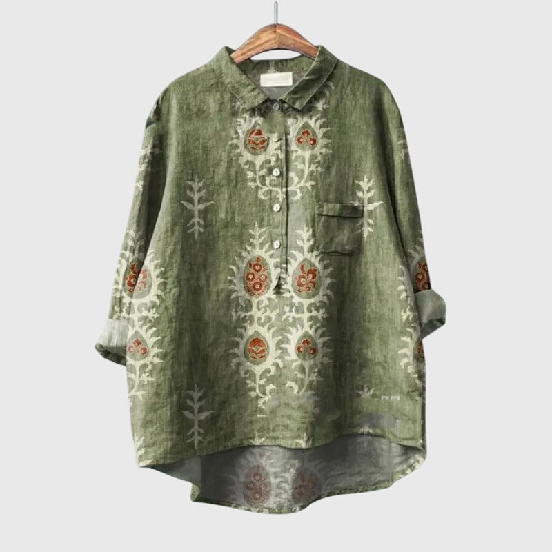 Elly | Watercolor Floral Oversized Long Sleeve Button Down Casual Blouse