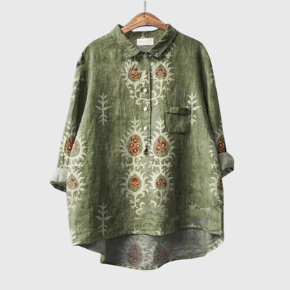 Elly | Watercolor Floral Oversized Long Sleeve Button Down Casual Blouse