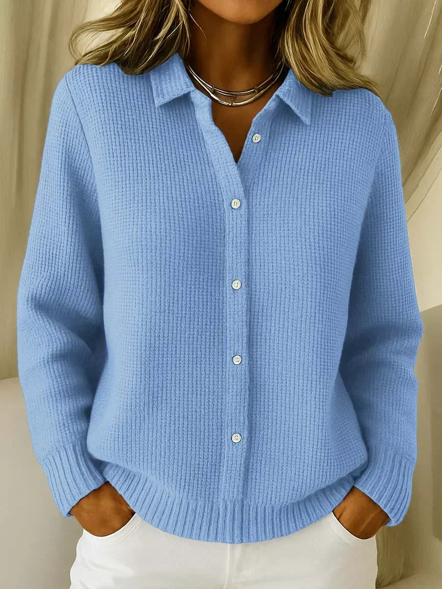 Susan | Women's Waffle Knit Collared Button Down Cardigan