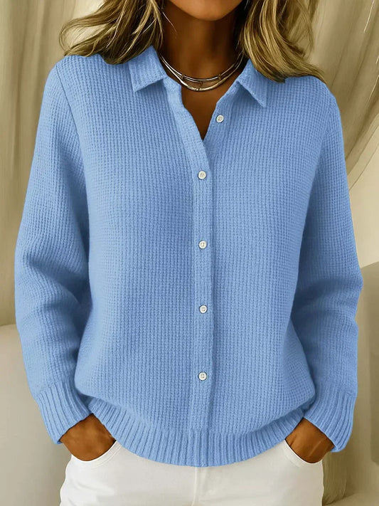 Susan | Women's Waffle Knit Collared Button Down Cardigan