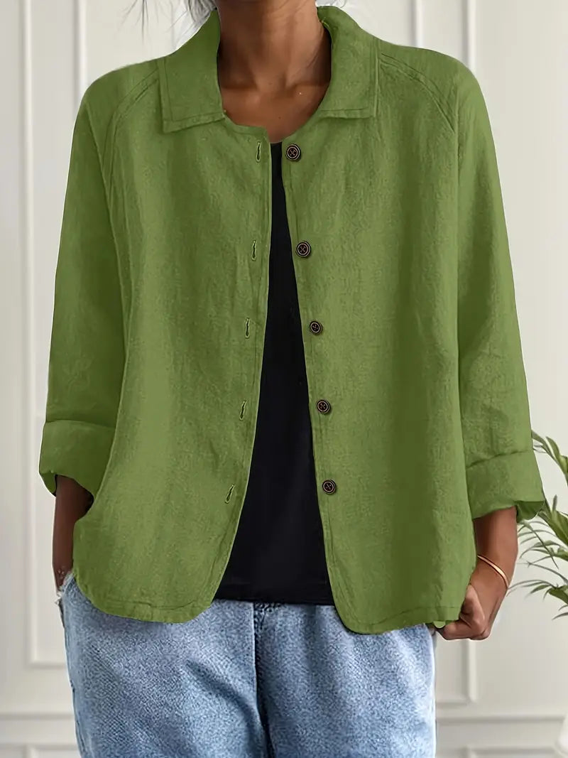 Reese | Lapel Collar Button Down 3/4 Sleeve Relaxed Casual Blouse