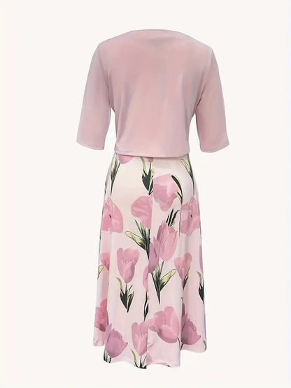 Catherine | Floral Print Sleeveless A Line Maxi Dress With Cropped Jacket Two Piece Set