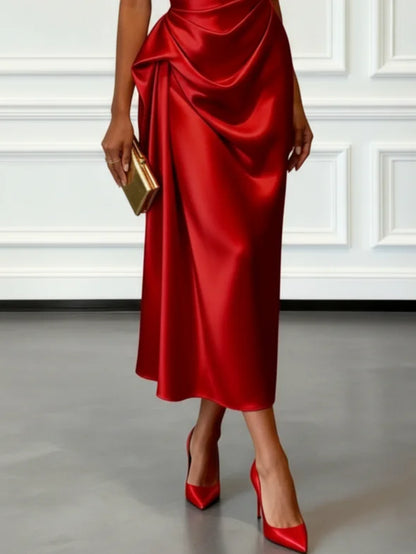Aurelia | Women's One Shoulder Satin Midi Wedding Guest Dress