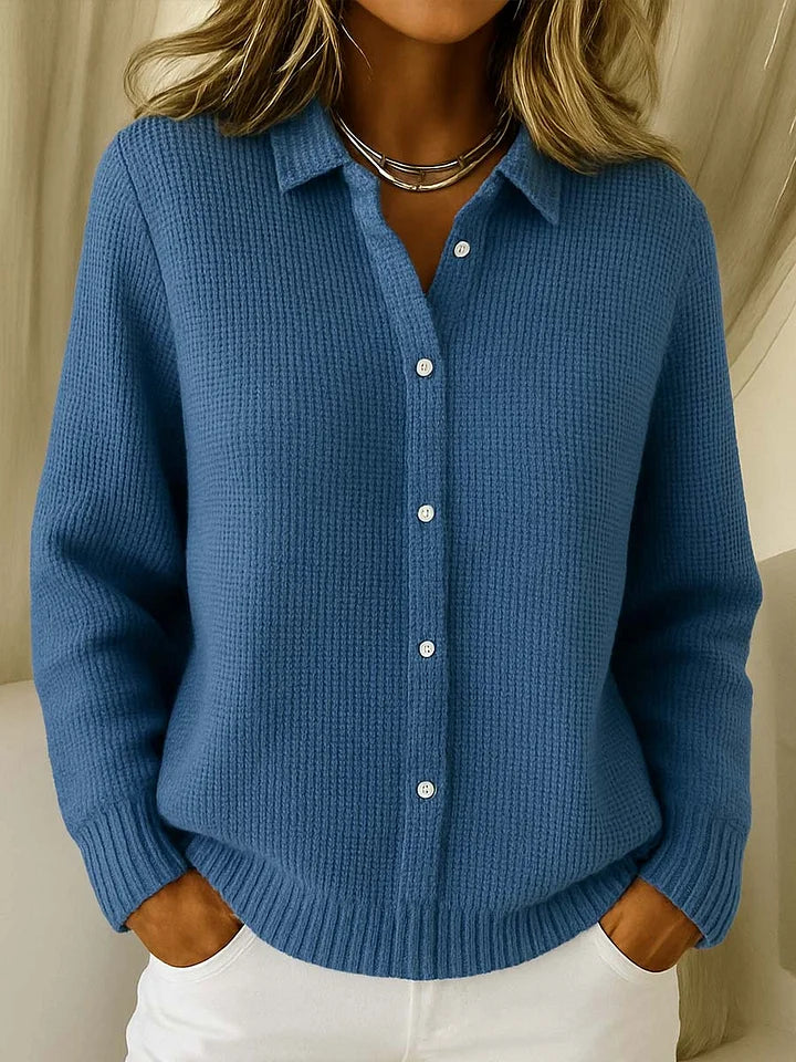 Susan | Women's Waffle Knit Collared Button Down Cardigan