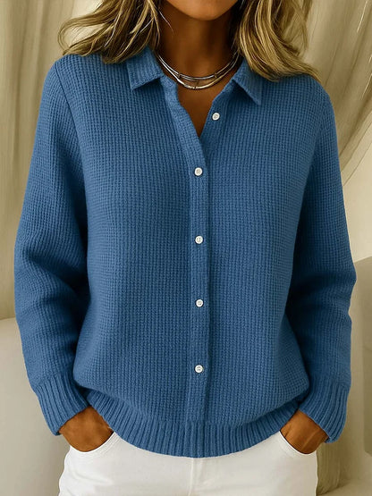 Susan | Women's Waffle Knit Collared Button Down Cardigan