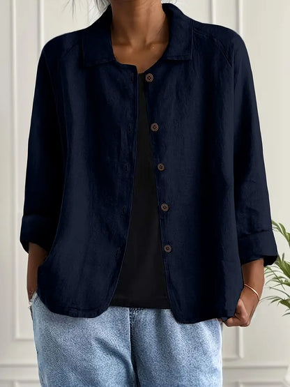 Reese | Lapel Collar Button Down 3/4 Sleeve Relaxed Casual Blouse