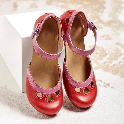 Charlotte | Colorblock Strappy Orthopedic Low Block Heel Cutout Sandal