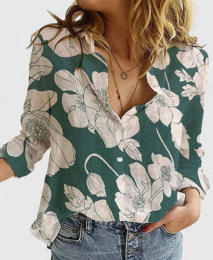 Nadia | Scallop Collar Button Down Long Sleeve Casual Blouse