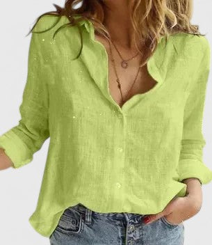 Elena | Button Down Lapel Collar Long Sleeve Casual Linen Blouse