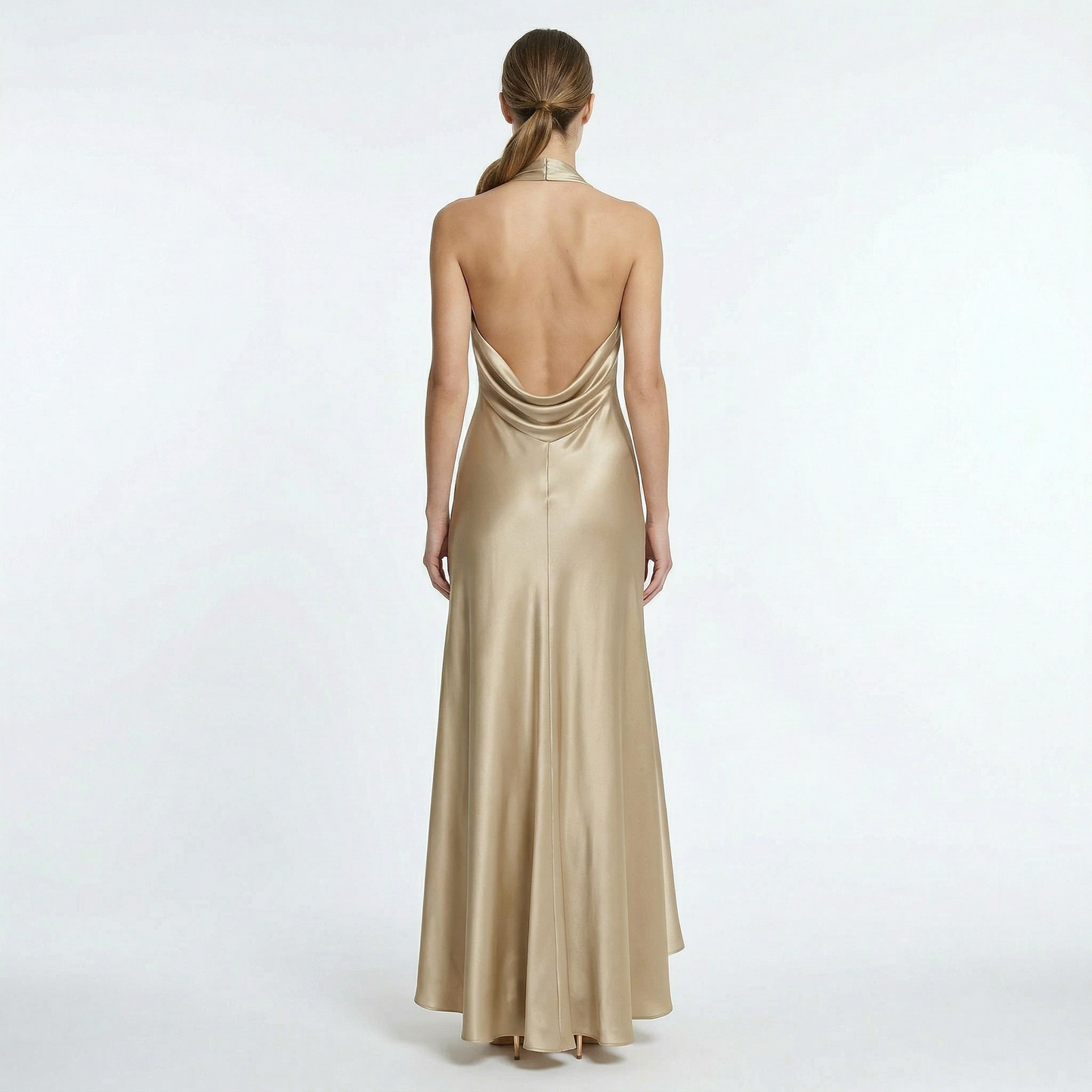 Birchbourne | Women's Halter Cowl Neck Satin Formal Evening Maxi Dress