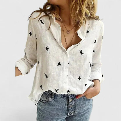 Nadia | Scallop Collar Button Down Long Sleeve Casual Blouse
