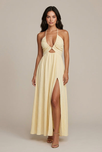 Luna | Women's Halter Cutout High Slit Sleeveless Midi Dress
