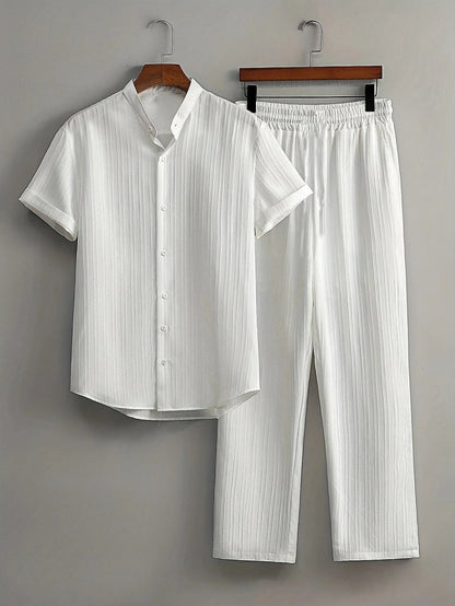 Hendrik | Men's Textured Short Sleeve Shirt Pant Two Piece Set