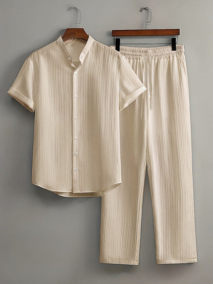 Hendrik | Men's Textured Short Sleeve Shirt Pant Two Piece Set
