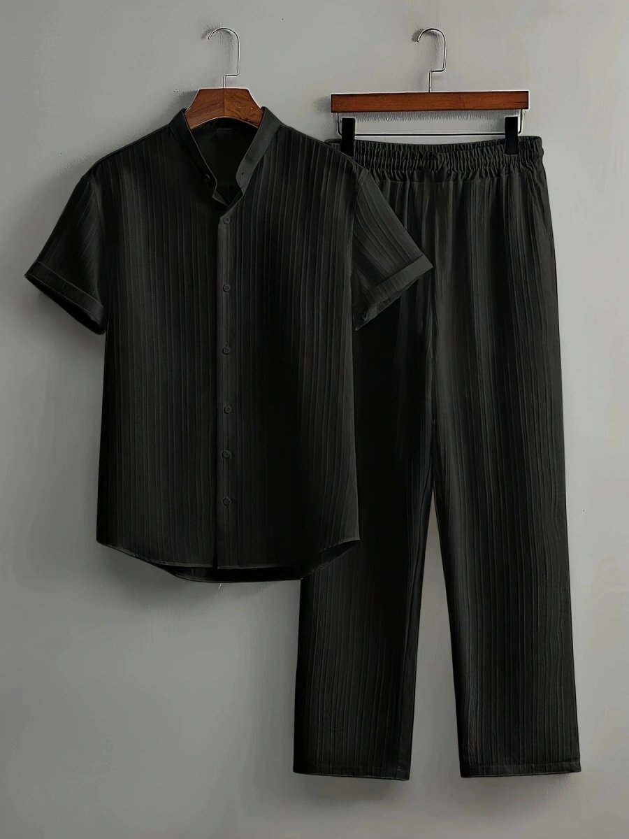 Hendrik | Men's Textured Short Sleeve Shirt Pant Two Piece Set