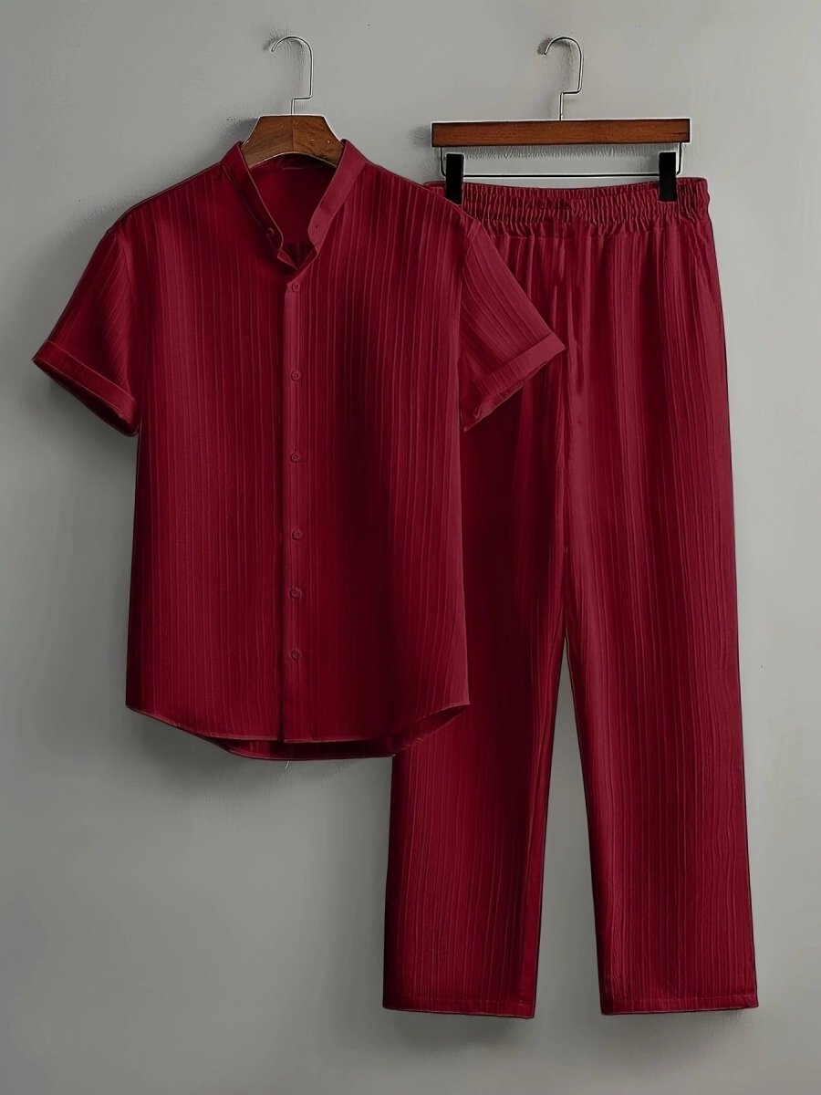 Hendrik | Men's Textured Short Sleeve Shirt Pant Two Piece Set