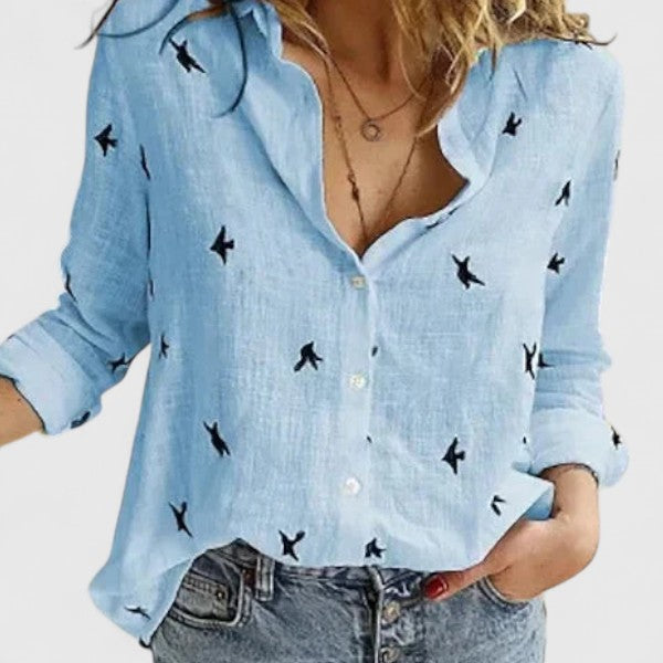 Nadia | Scallop Collar Button Down Long Sleeve Casual Blouse