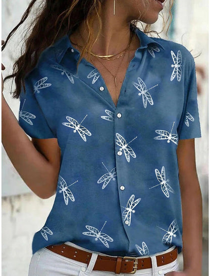 Daisy | Relaxed Printed Short Sleeve Lapel Collar Casual Blouse