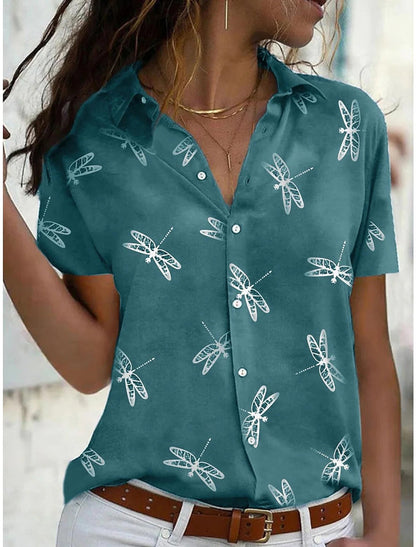 Daisy | Relaxed Printed Short Sleeve Lapel Collar Casual Blouse