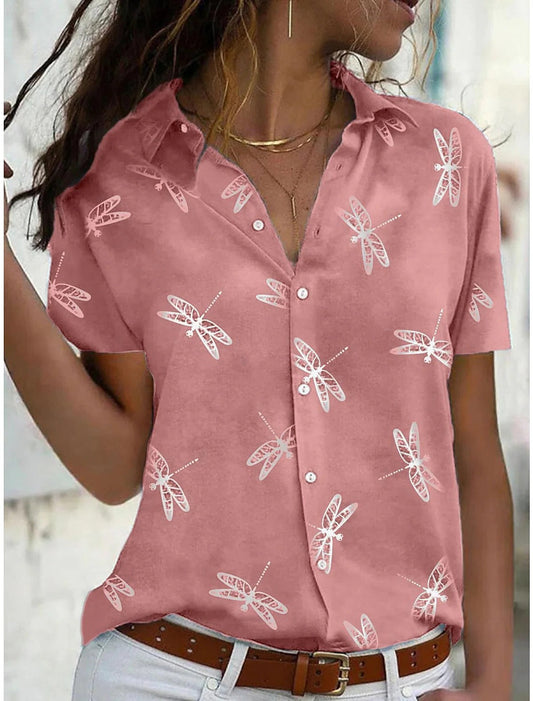 Daisy | Relaxed Printed Short Sleeve Lapel Collar Casual Blouse