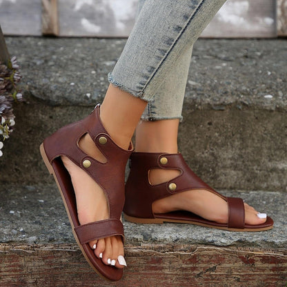 Delaney | Cutout Ankle Studded Strap Open Toe Flat Orthopedic Sandal