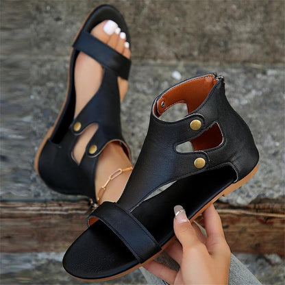 Delaney | Cutout Ankle Studded Strap Open Toe Flat Orthopedic Sandal
