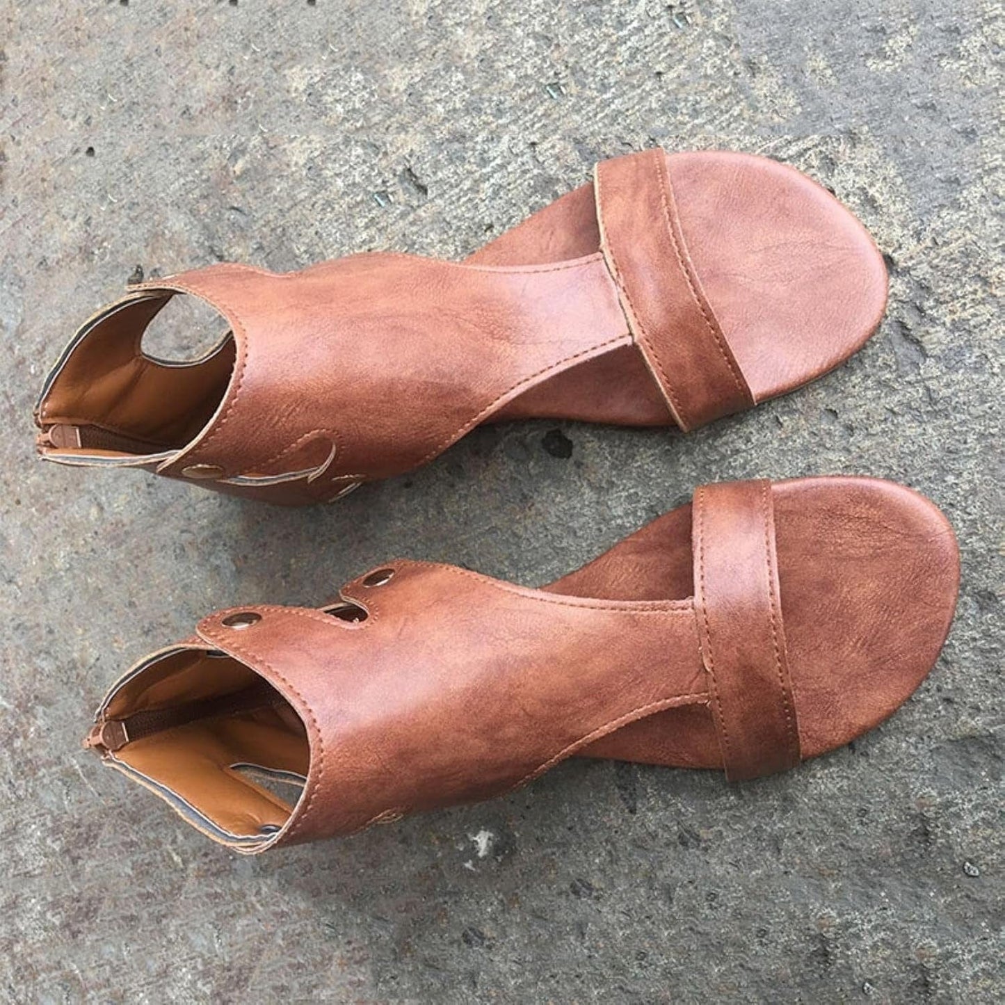 Delaney | Cutout Ankle Studded Strap Open Toe Flat Orthopedic Sandal