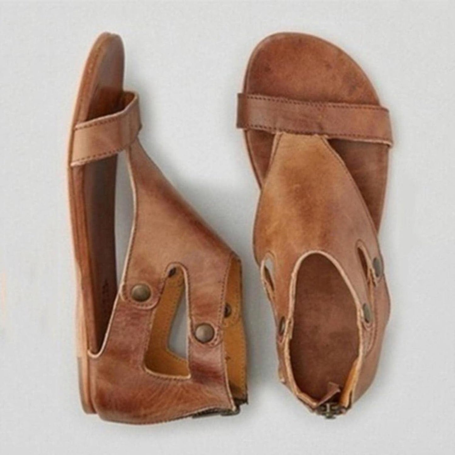 Delaney | Cutout Ankle Studded Strap Open Toe Flat Orthopedic Sandal