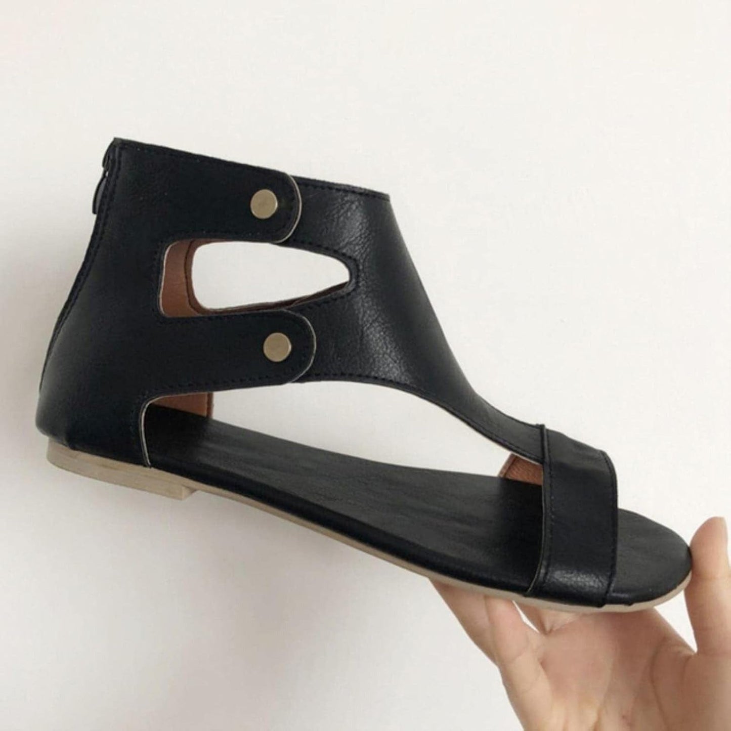 Delaney | Cutout Ankle Studded Strap Open Toe Flat Orthopedic Sandal