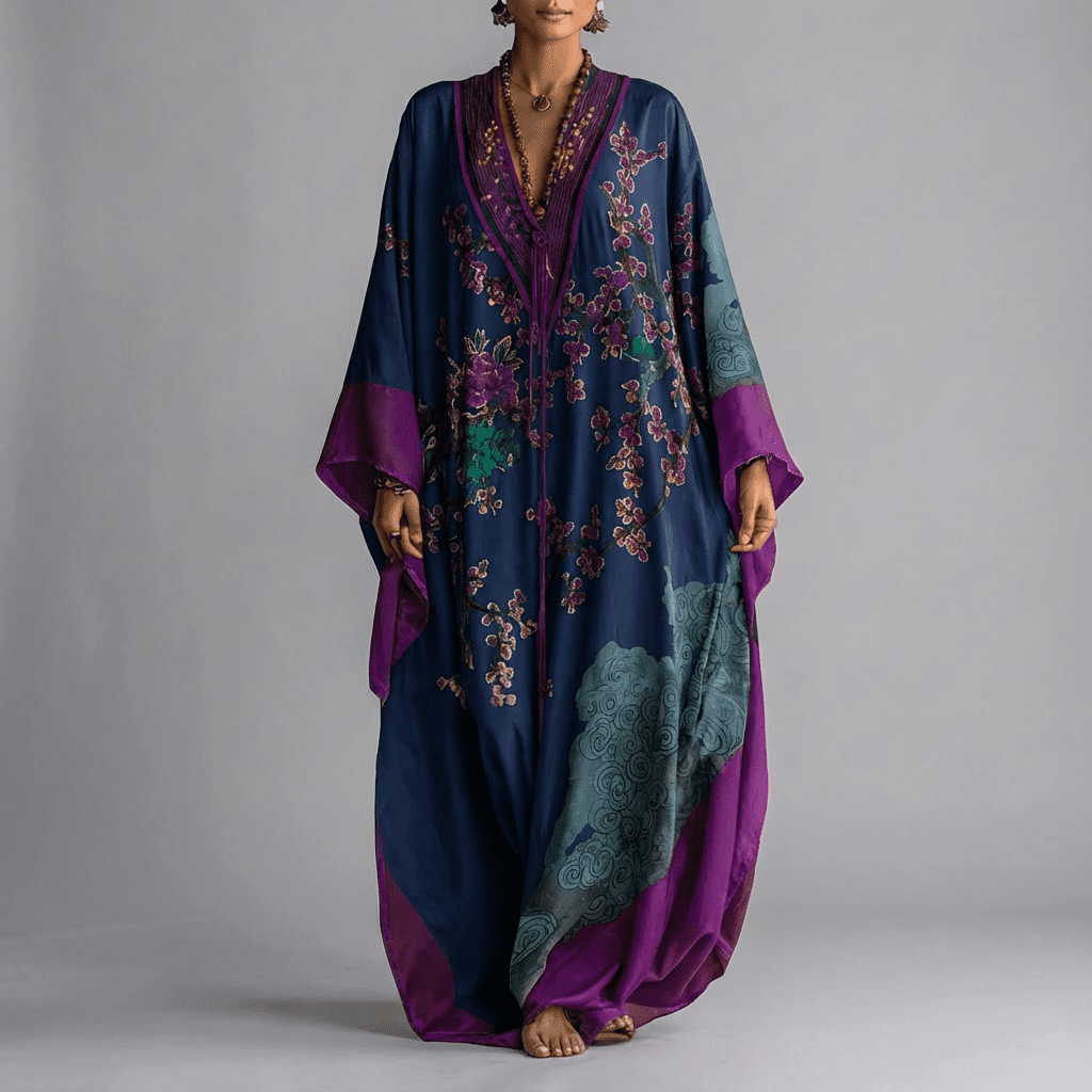 Valerie | Women's Floral Batwing Sleeve V Neck Boho Maxi Dress
