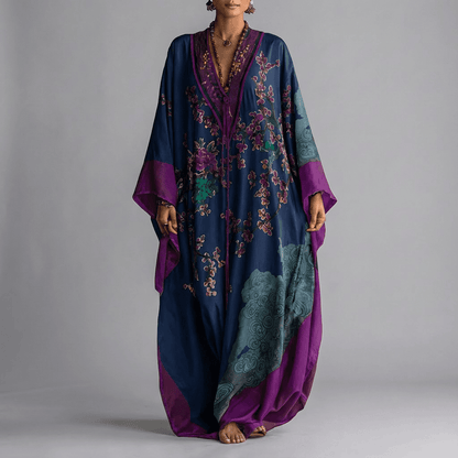 Valerie | Women's Floral Batwing Sleeve V Neck Boho Maxi Dress