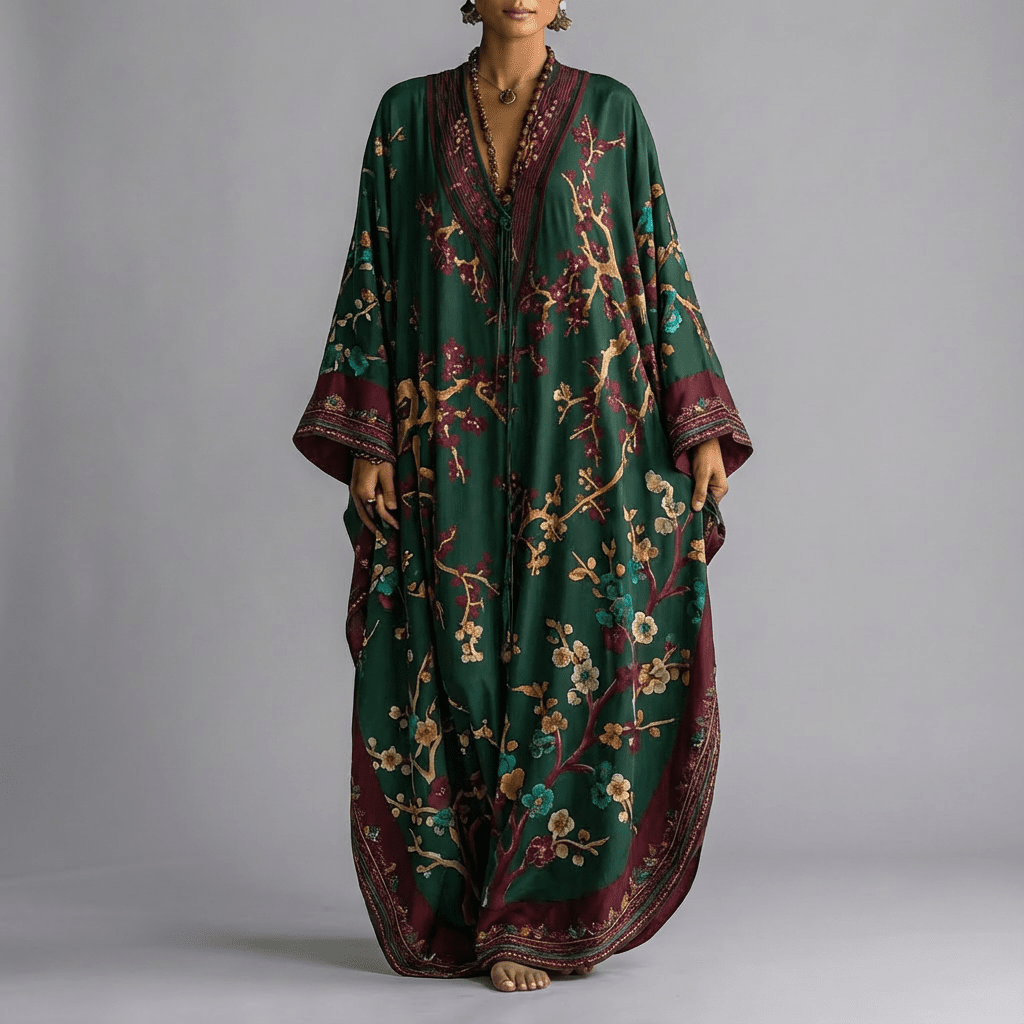 Valerie | Women's Floral Batwing Sleeve V Neck Boho Maxi Dress