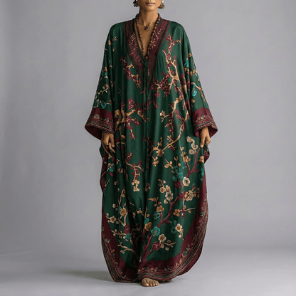 Valerie | Women's Floral Batwing Sleeve V Neck Boho Maxi Dress