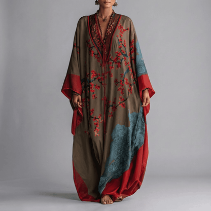 Valerie | Women's Floral Batwing Sleeve V Neck Boho Maxi Dress