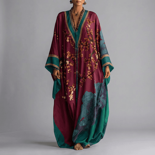 Valerie | Women's Floral Batwing Sleeve V Neck Boho Maxi Dress