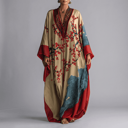 Valerie | Women's Floral Batwing Sleeve V Neck Boho Maxi Dress
