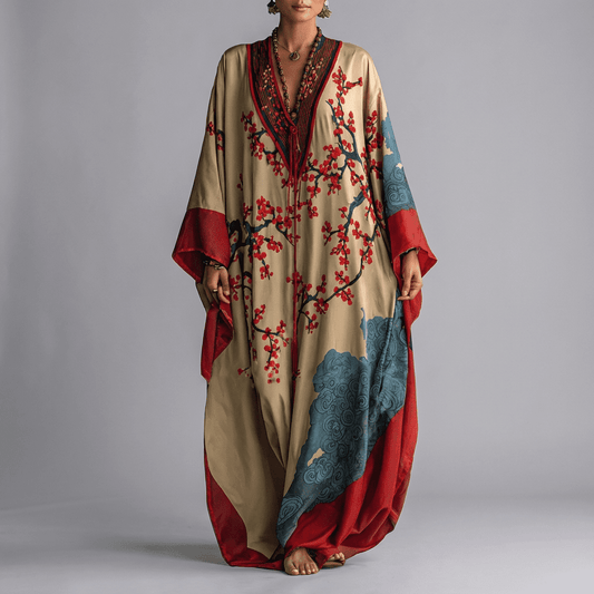 Valerie | Women's Floral Batwing Sleeve V Neck Boho Maxi Dress