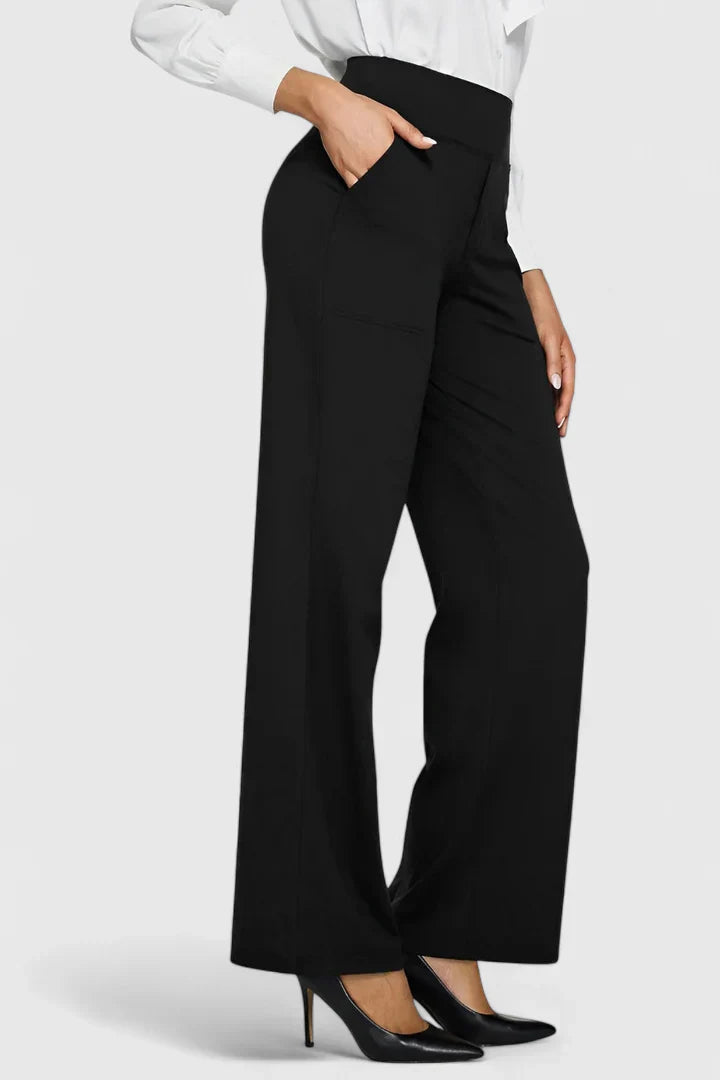 Ame | Wide Waistband High Waist Wide Leg Pocket Casual Pant