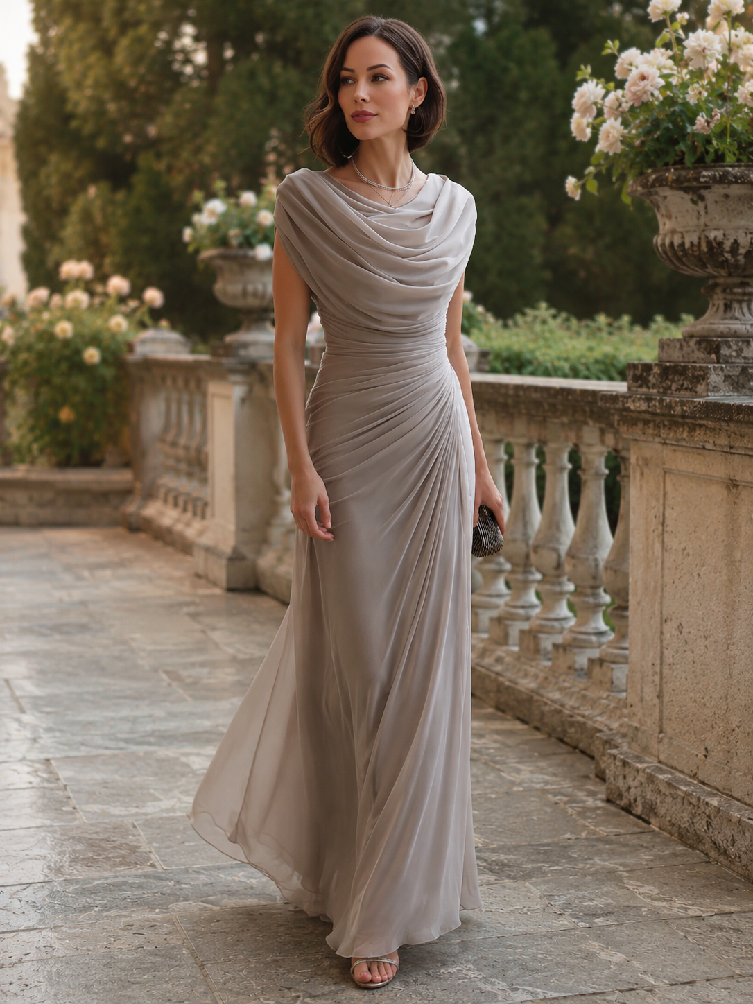 Bristol | Women's Elegant Cowl Neck Draped Formal Wedding Guest Maxi Dress