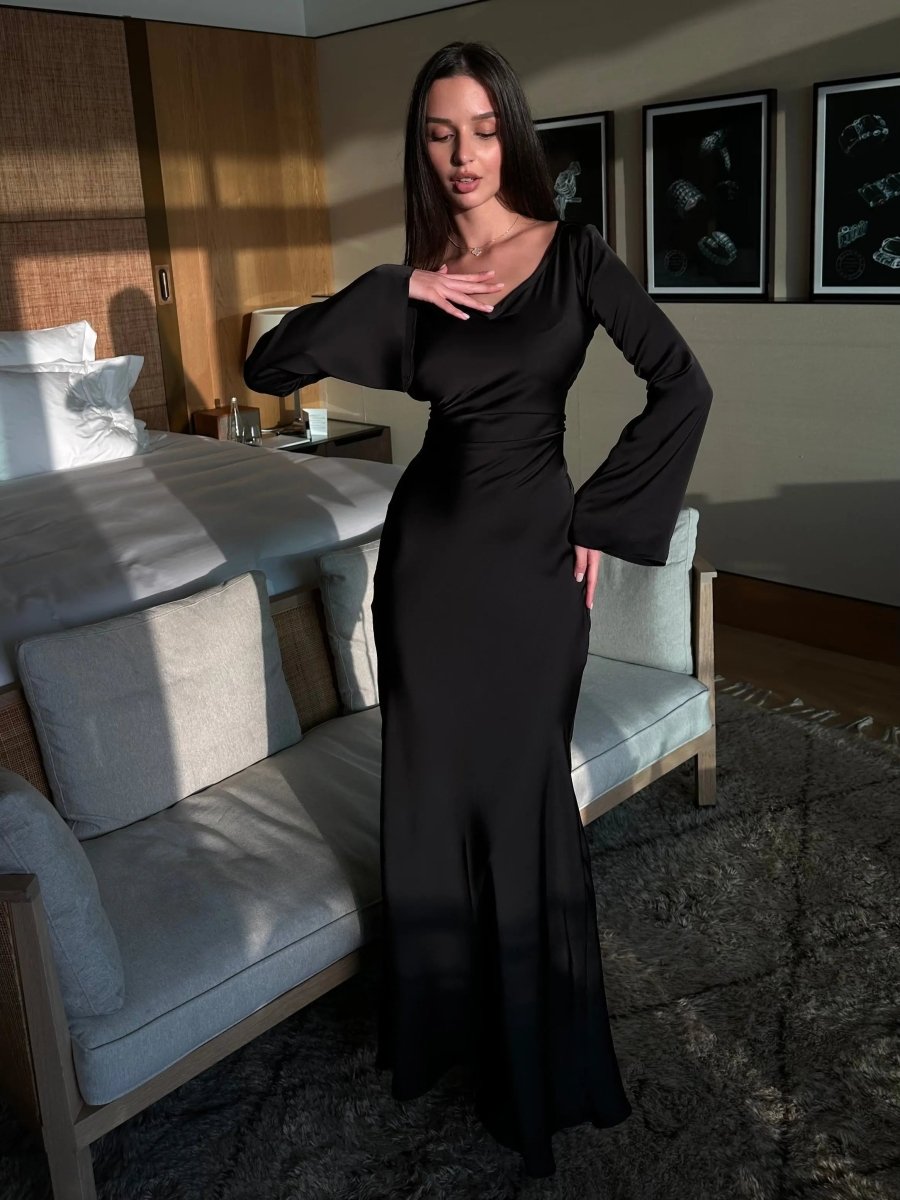 Celine | Women's Long Sleeve Satin Elegant Maxi Dress